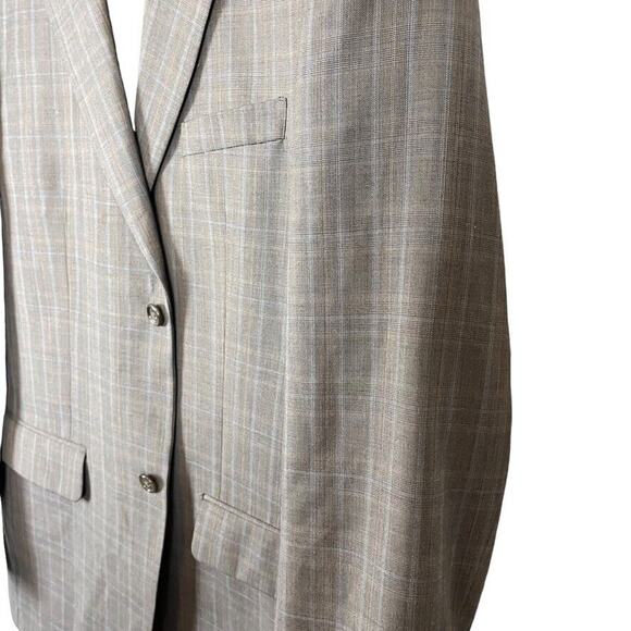Bachrach 100% Wool Plaid Taupe Brown 2 Button Suit Jacket Blazer sz 42 Long 42L - Picture 9 of 16